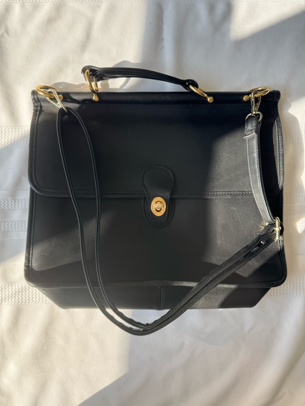 Classic Black Leather Top-Handle Bag with Gold Hardware - Picture 13 of 13
